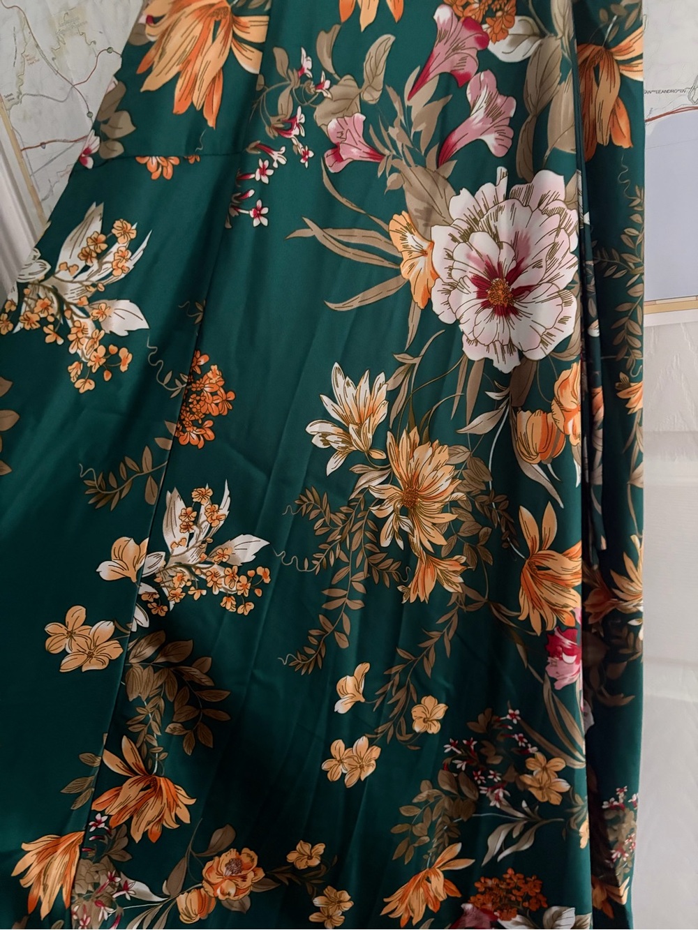12th Tribe Teal Floral Slip Dress with Pink & Gold Blooms - Picture 3 of 4